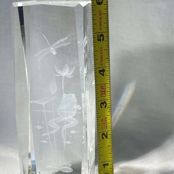 Atlantic Beach 3D Laser Etched Frog w/Dragonfly 6" Crystal Paperweight w/Case - Picture 9 of 12